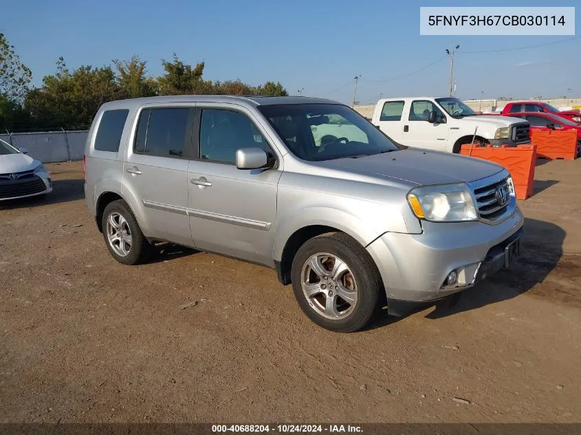 2012 Honda Pilot Ex-L VIN: 5FNYF3H67CB030114 Lot: 40688204