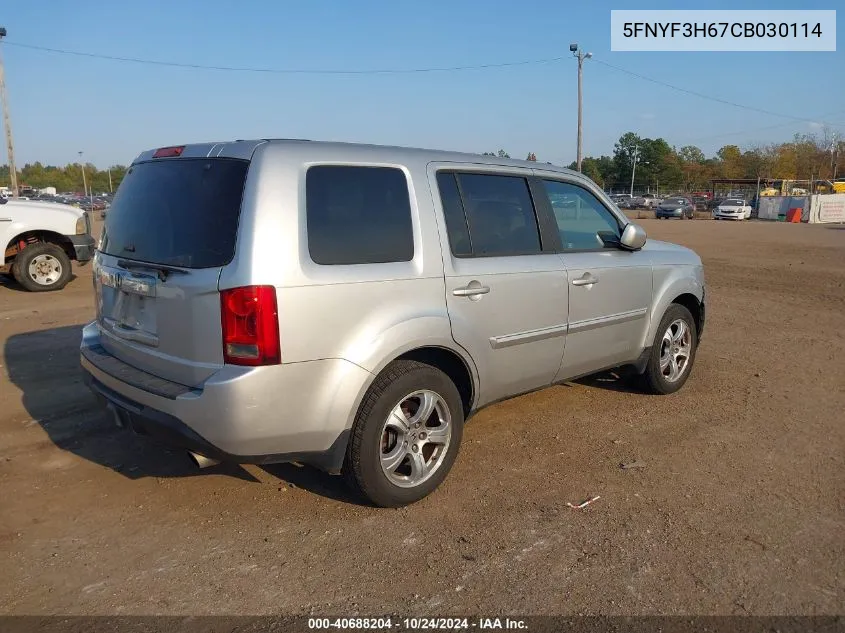 2012 Honda Pilot Ex-L VIN: 5FNYF3H67CB030114 Lot: 40688204