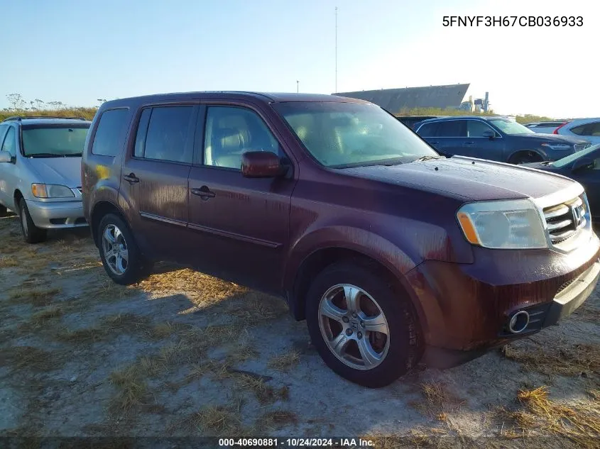 2012 Honda Pilot Exl VIN: 5FNYF3H67CB036933 Lot: 40690881