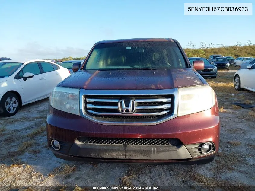 2012 Honda Pilot Exl VIN: 5FNYF3H67CB036933 Lot: 40690881