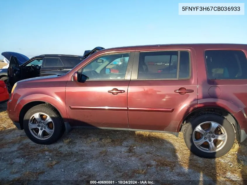 2012 Honda Pilot Exl VIN: 5FNYF3H67CB036933 Lot: 40690881