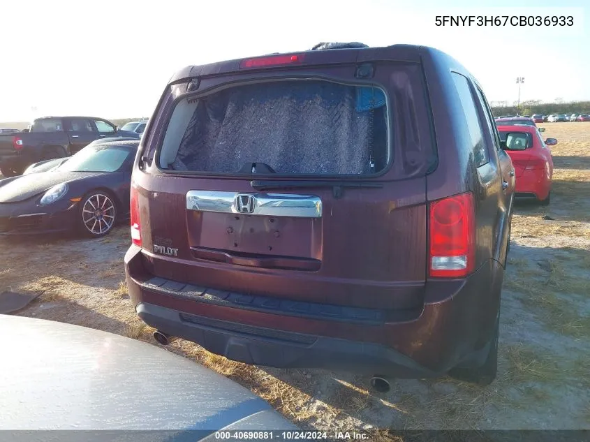 2012 Honda Pilot Exl VIN: 5FNYF3H67CB036933 Lot: 40690881