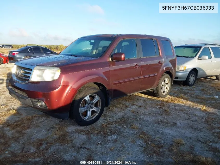 2012 Honda Pilot Exl VIN: 5FNYF3H67CB036933 Lot: 40690881