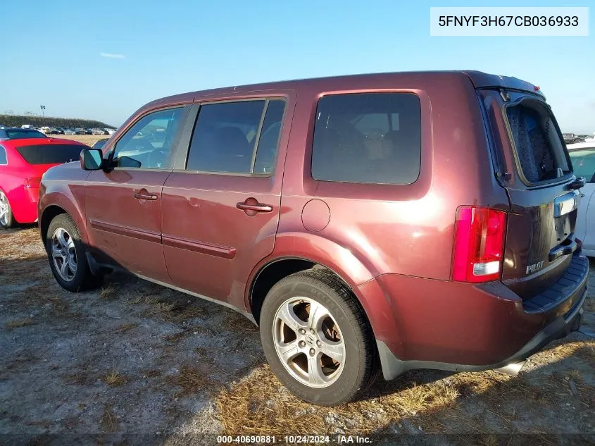 2012 Honda Pilot Exl VIN: 5FNYF3H67CB036933 Lot: 40690881