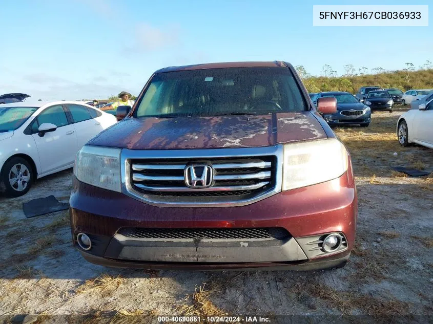 2012 Honda Pilot Exl VIN: 5FNYF3H67CB036933 Lot: 40690881