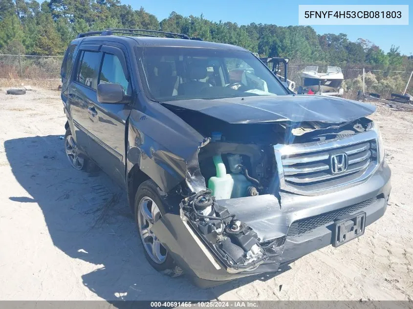 2012 Honda Pilot Ex-L VIN: 5FNYF4H53CB081803 Lot: 40691465