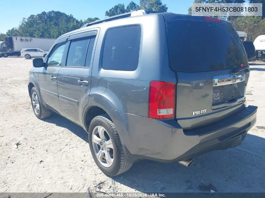 2012 Honda Pilot Ex-L VIN: 5FNYF4H53CB081803 Lot: 40691465