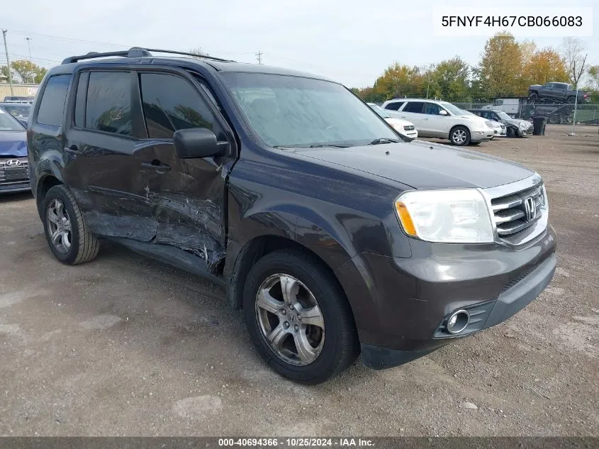 2012 Honda Pilot Ex-L VIN: 5FNYF4H67CB066083 Lot: 40694366