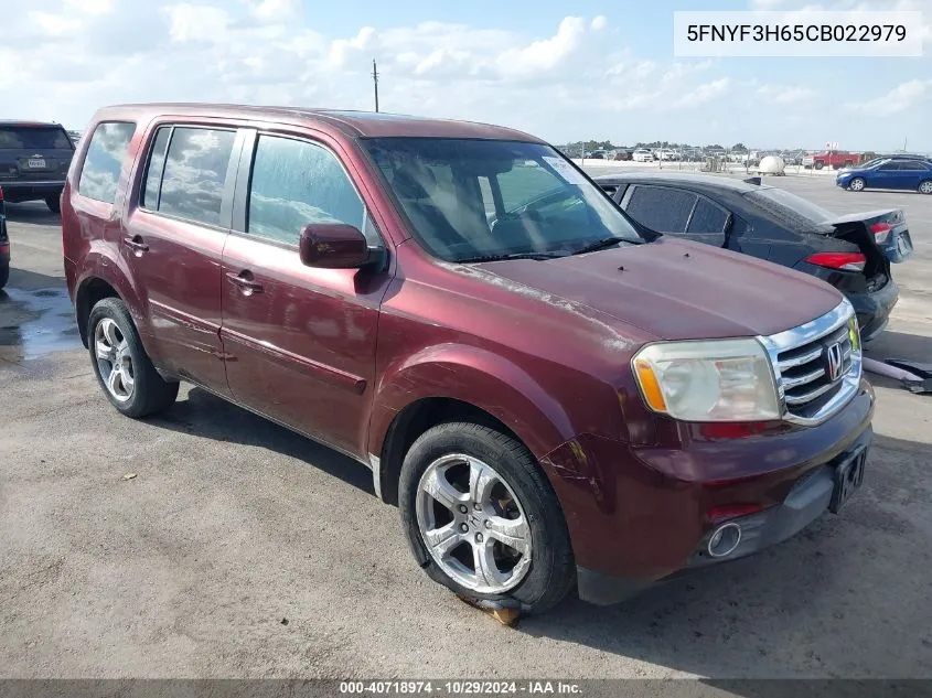 2012 Honda Pilot Ex-L VIN: 5FNYF3H65CB022979 Lot: 40718974