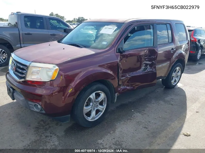 2012 Honda Pilot Ex-L VIN: 5FNYF3H65CB022979 Lot: 40718974