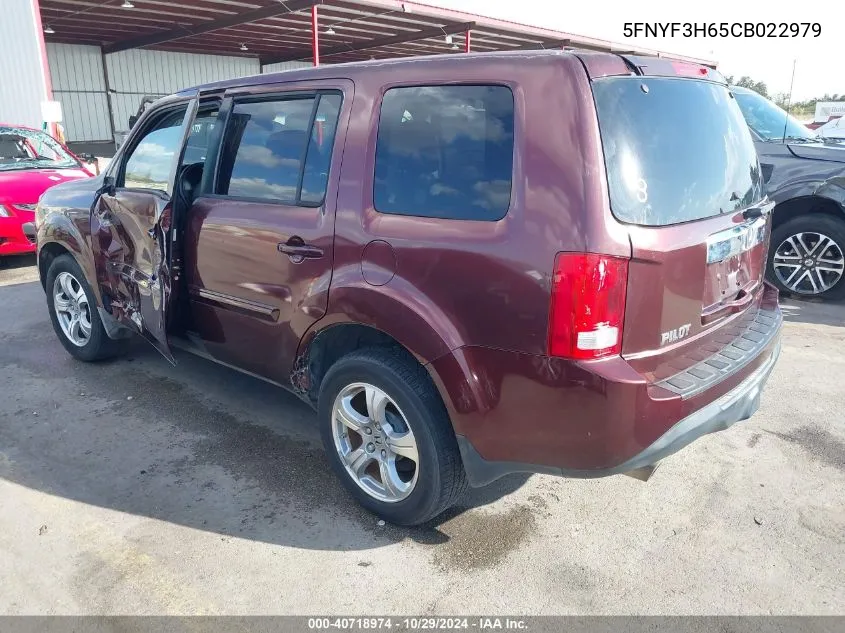 2012 Honda Pilot Ex-L VIN: 5FNYF3H65CB022979 Lot: 40718974