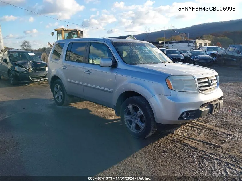 2012 Honda Pilot Ex VIN: 5FNYF3H43CB005998 Lot: 40741979