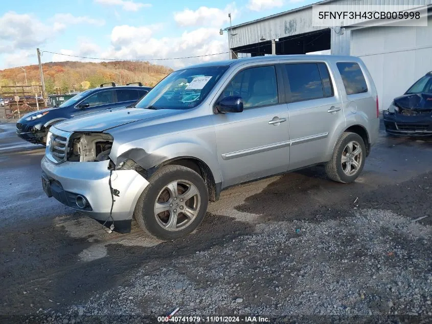 2012 Honda Pilot Ex VIN: 5FNYF3H43CB005998 Lot: 40741979