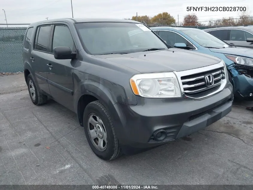 2012 Honda Pilot Lx VIN: 5FNYF3H23CB028700 Lot: 40749305