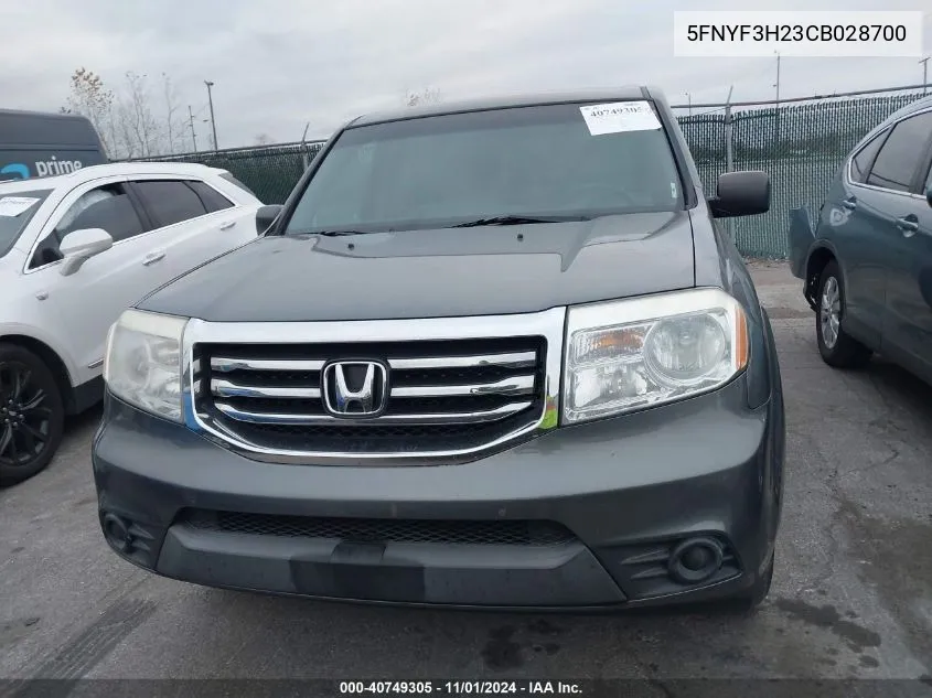 2012 Honda Pilot Lx VIN: 5FNYF3H23CB028700 Lot: 40749305