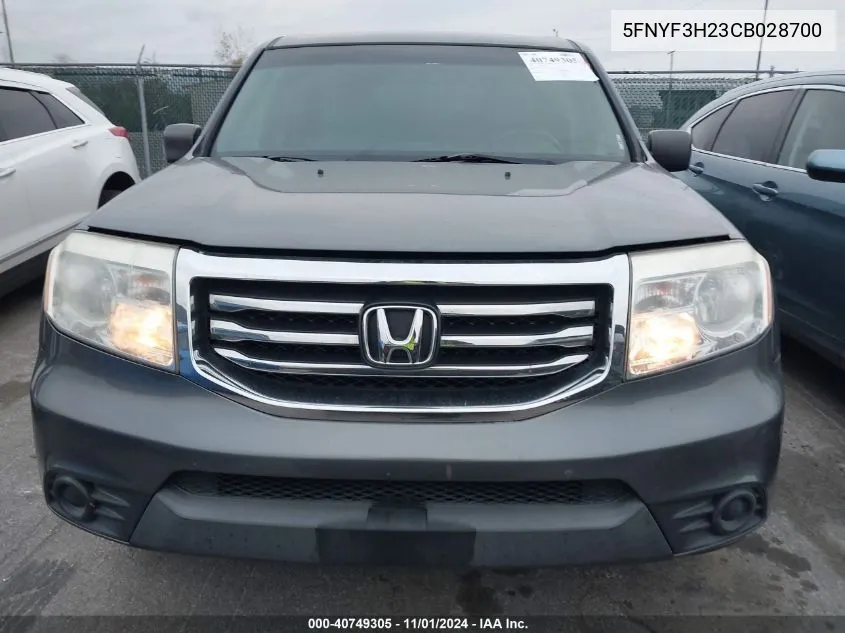 2012 Honda Pilot Lx VIN: 5FNYF3H23CB028700 Lot: 40749305