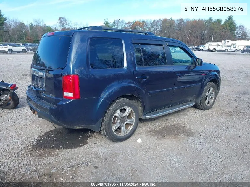 2012 Honda Pilot Ex-L VIN: 5FNYF4H55CB058376 Lot: 40761735