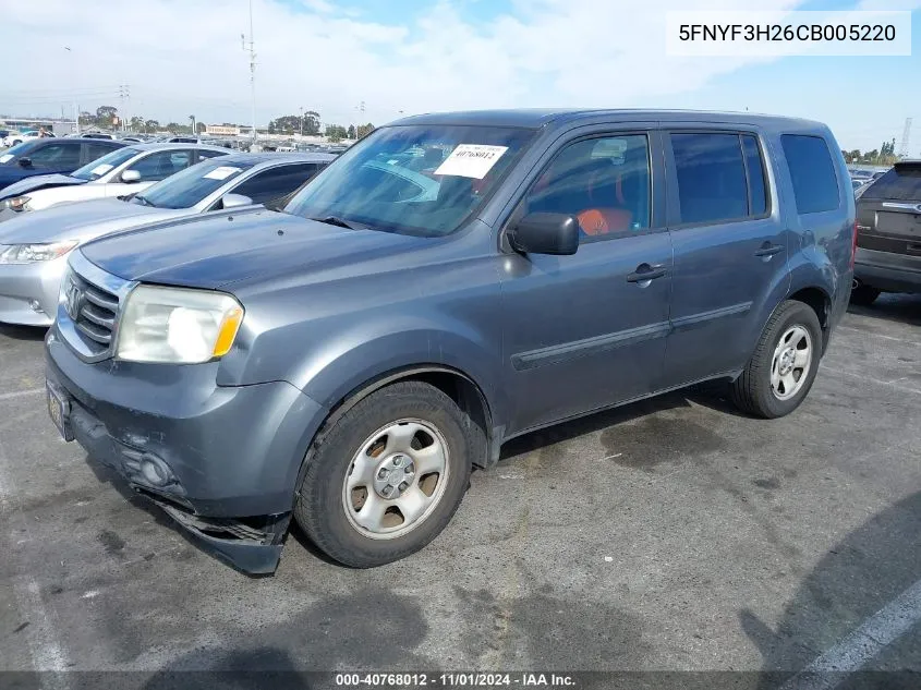 2012 Honda Pilot Lx VIN: 5FNYF3H26CB005220 Lot: 40768012