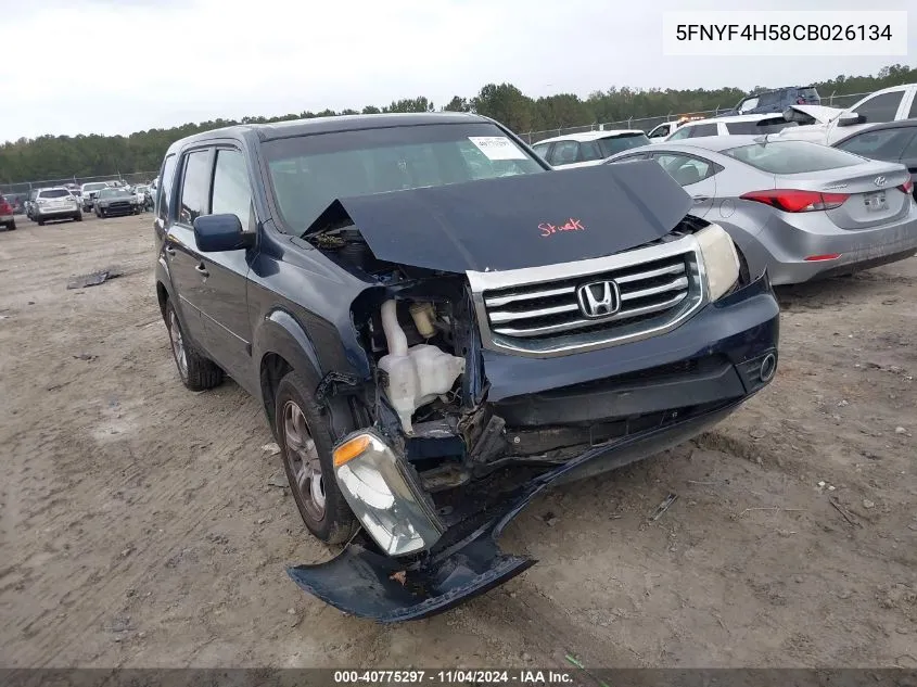 2012 Honda Pilot Ex-L VIN: 5FNYF4H58CB026134 Lot: 40775297