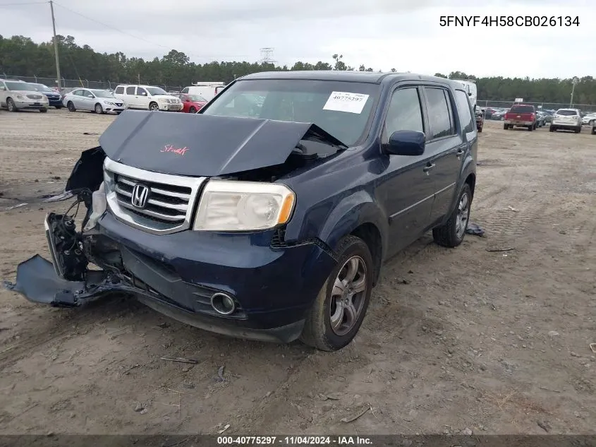 2012 Honda Pilot Ex-L VIN: 5FNYF4H58CB026134 Lot: 40775297