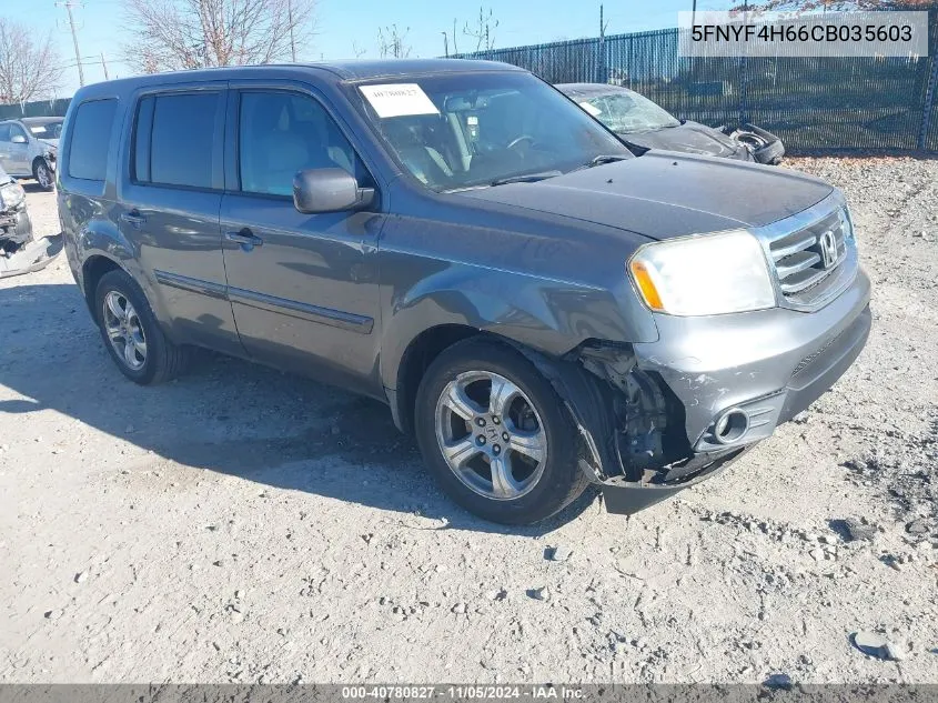 2012 Honda Pilot Ex-L VIN: 5FNYF4H66CB035603 Lot: 40780827