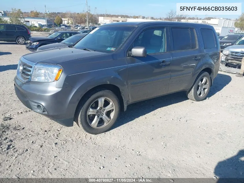 2012 Honda Pilot Ex-L VIN: 5FNYF4H66CB035603 Lot: 40780827