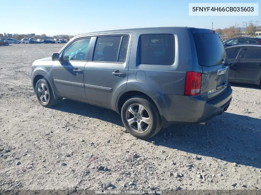 2012 Honda Pilot Ex-L VIN: 5FNYF4H66CB035603 Lot: 40780827