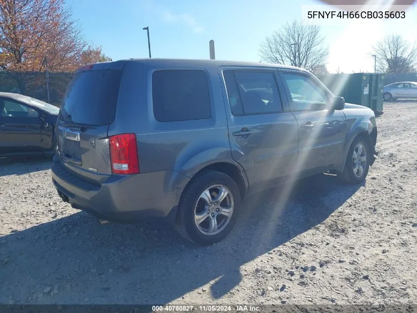 2012 Honda Pilot Ex-L VIN: 5FNYF4H66CB035603 Lot: 40780827