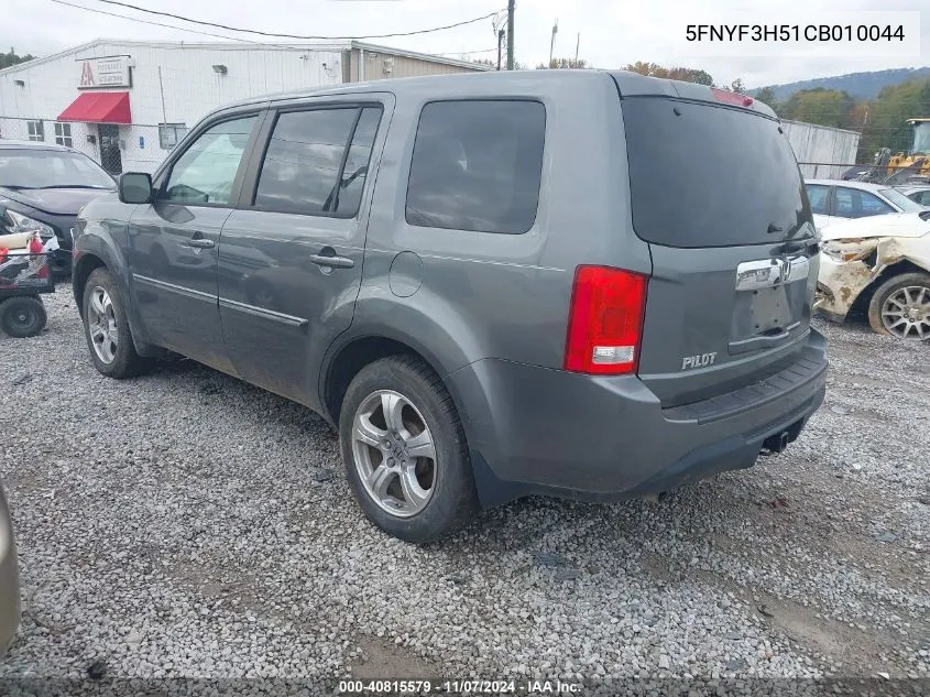 2012 Honda Pilot Ex-L VIN: 5FNYF3H51CB010044 Lot: 40815579