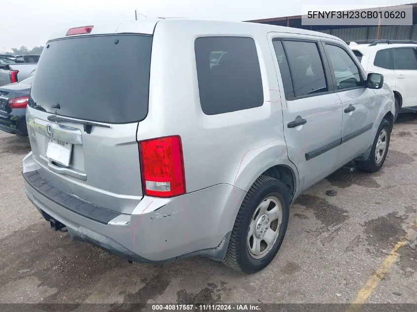 2012 Honda Pilot Lx VIN: 5FNYF3H23CB010620 Lot: 40817557