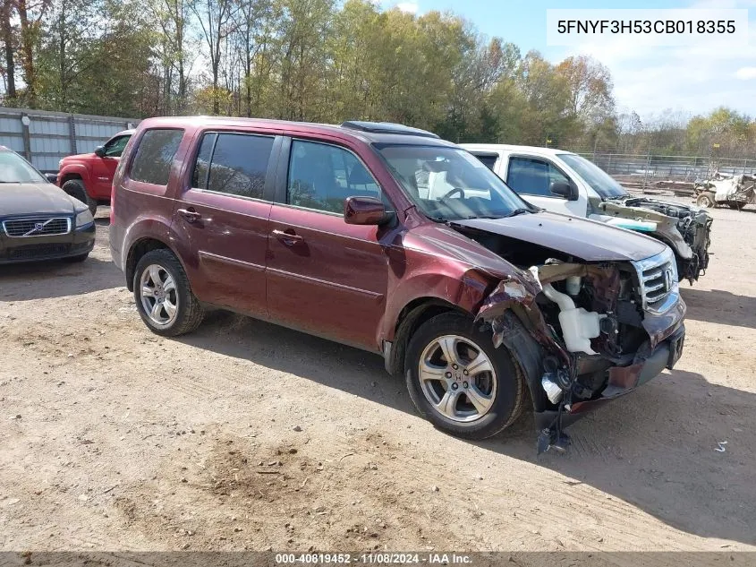 2012 Honda Pilot Ex-L VIN: 5FNYF3H53CB018355 Lot: 40819452