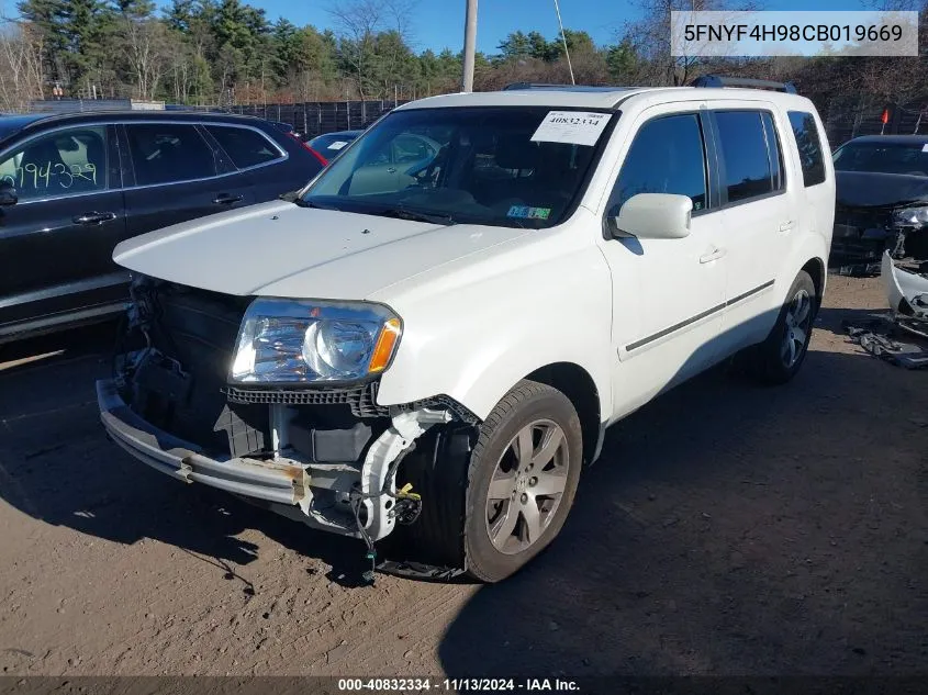 2012 Honda Pilot Touring VIN: 5FNYF4H98CB019669 Lot: 40832334