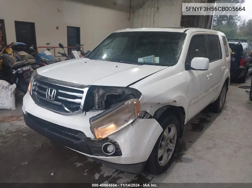 2012 Honda Pilot Ex-L VIN: 5FNYF3H56CB005664 Lot: 40864684