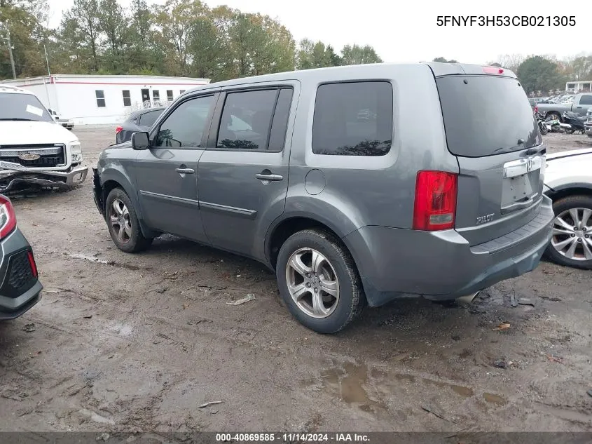 2012 Honda Pilot Ex-L VIN: 5FNYF3H53CB021305 Lot: 40869585