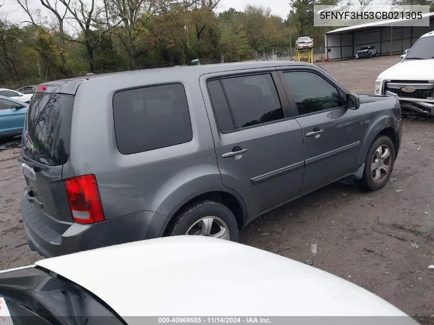 2012 Honda Pilot Ex-L VIN: 5FNYF3H53CB021305 Lot: 40869585