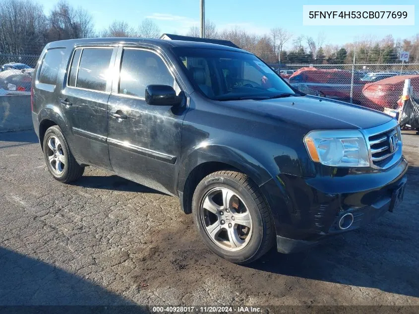 2012 Honda Pilot Ex-L VIN: 5FNYF4H53CB077699 Lot: 40928017