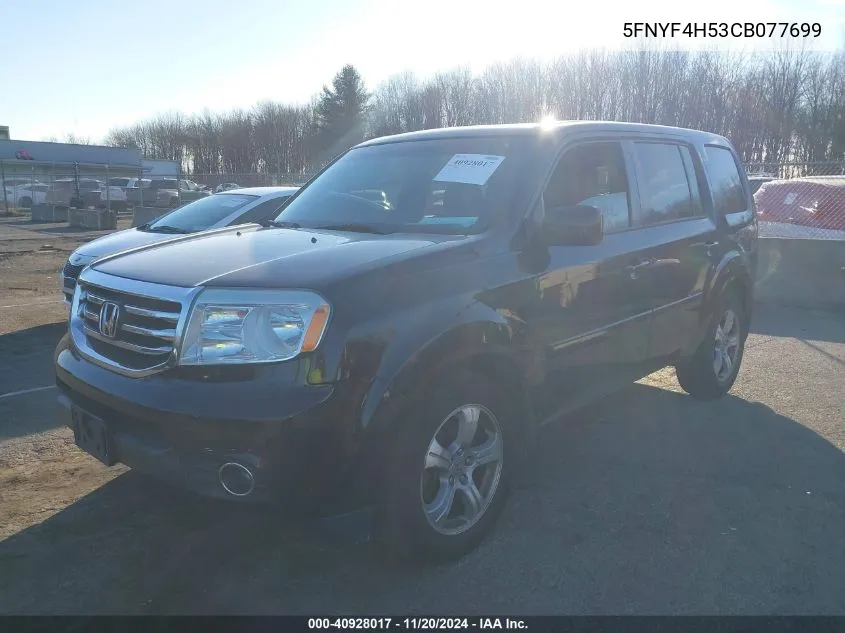 2012 Honda Pilot Ex-L VIN: 5FNYF4H53CB077699 Lot: 40928017