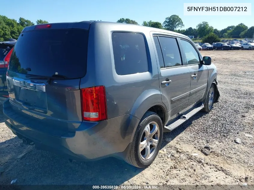 2013 Honda Pilot Ex-L VIN: 5FNYF3H51DB007212 Lot: 39535839