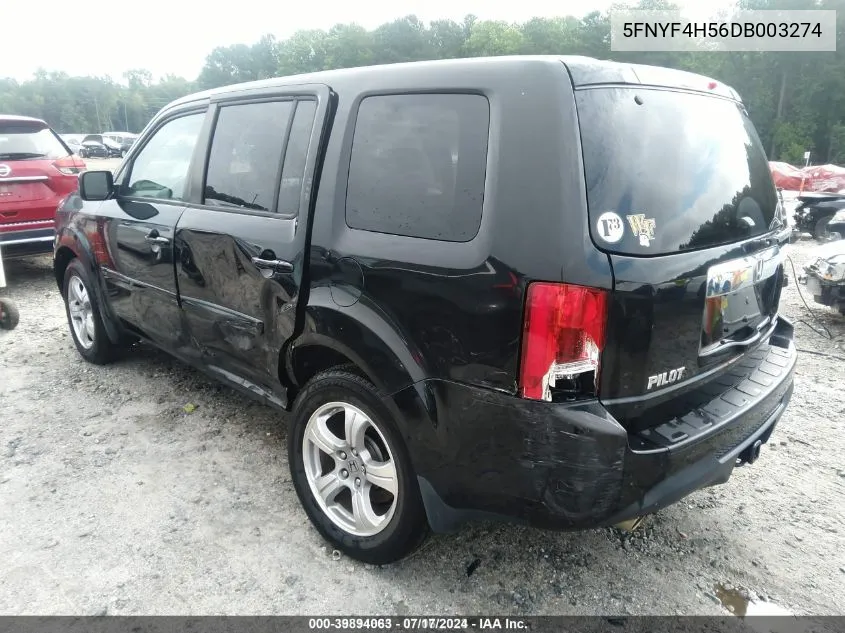 2013 Honda Pilot Ex-L VIN: 5FNYF4H56DB003274 Lot: 39894063