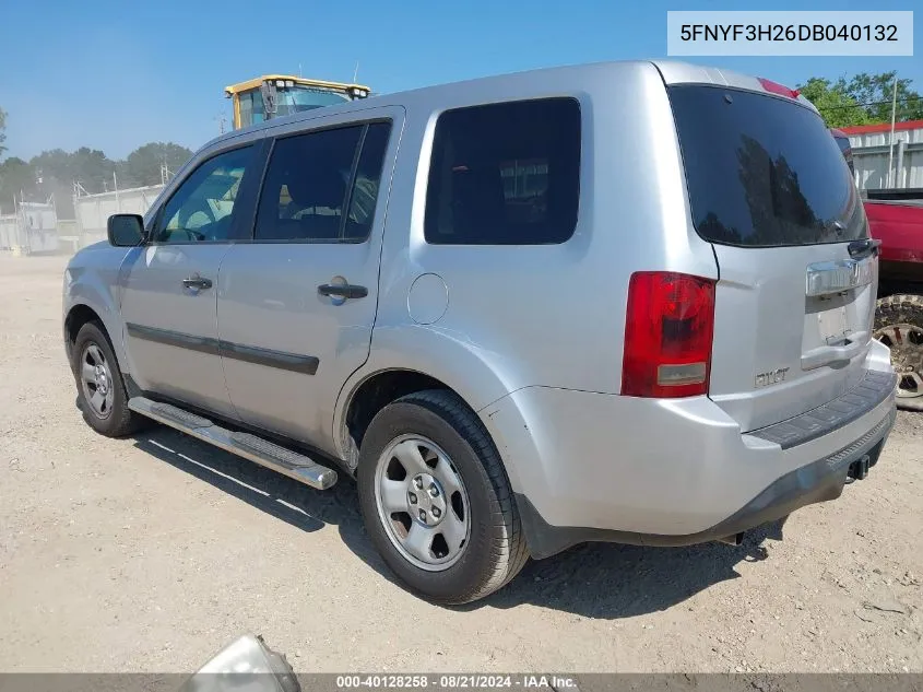 2013 Honda Pilot Lx VIN: 5FNYF3H26DB040132 Lot: 40128258