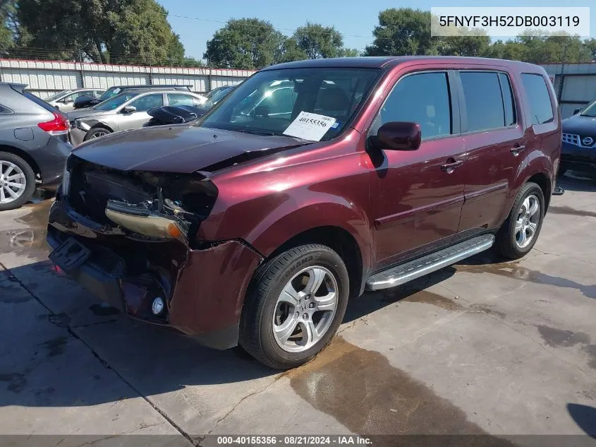 2013 Honda Pilot Ex-L VIN: 5FNYF3H52DB003119 Lot: 40155356