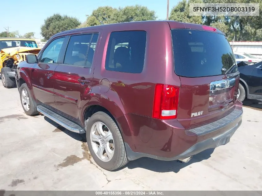 2013 Honda Pilot Ex-L VIN: 5FNYF3H52DB003119 Lot: 40155356