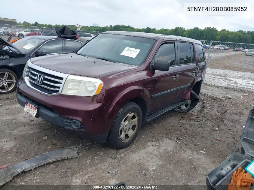 2013 Honda Pilot Lx VIN: 5FNYF4H28DB085952 Lot: 40216122