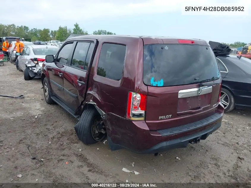 5FNYF4H28DB085952 2013 Honda Pilot Lx