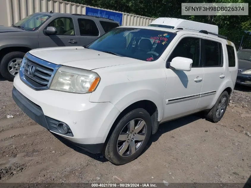 2013 Honda Pilot Touring VIN: 5FNYF3H98DB026374 Lot: 40217016