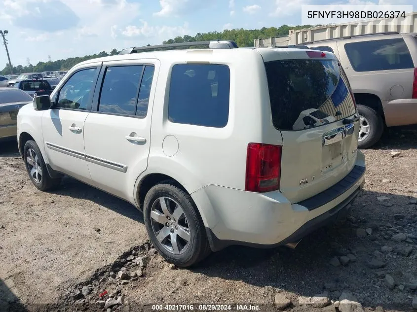 2013 Honda Pilot Touring VIN: 5FNYF3H98DB026374 Lot: 40217016