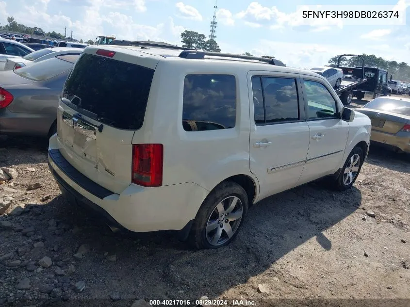 2013 Honda Pilot Touring VIN: 5FNYF3H98DB026374 Lot: 40217016