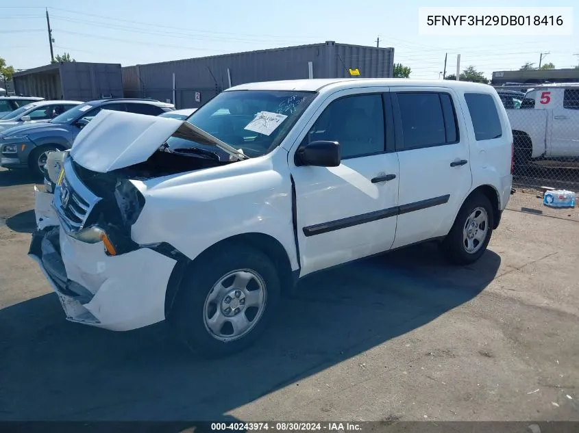 2013 Honda Pilot Lx VIN: 5FNYF3H29DB018416 Lot: 40243974