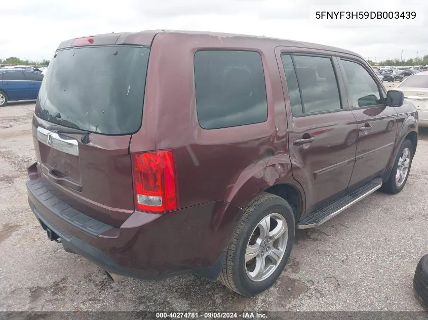 2013 Honda Pilot Ex-L VIN: 5FNYF3H59DB003439 Lot: 40274781