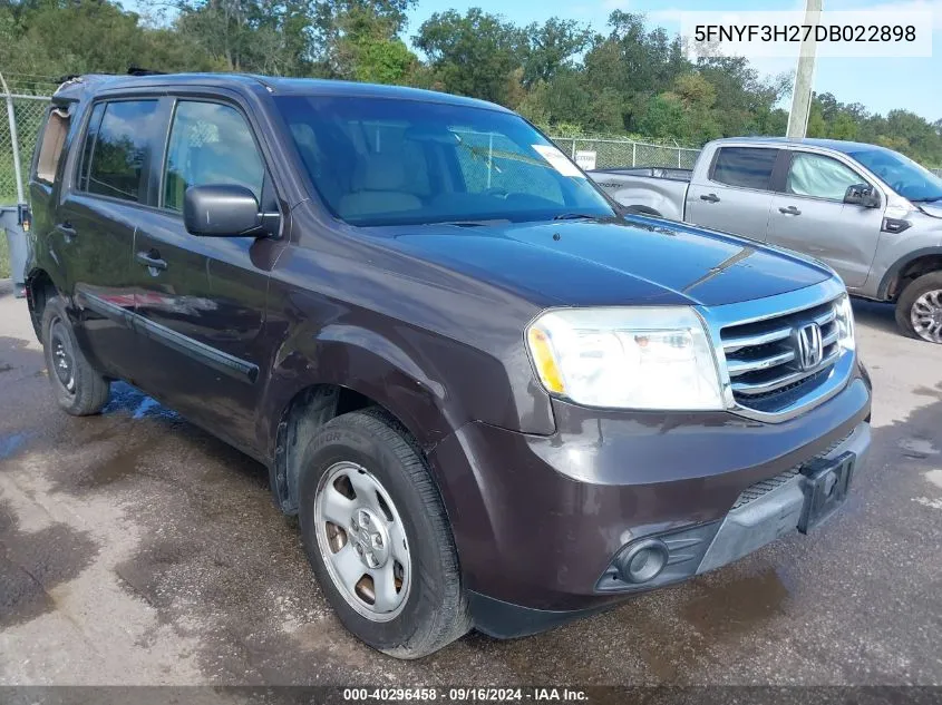 2013 Honda Pilot Lx VIN: 5FNYF3H27DB022898 Lot: 40296458